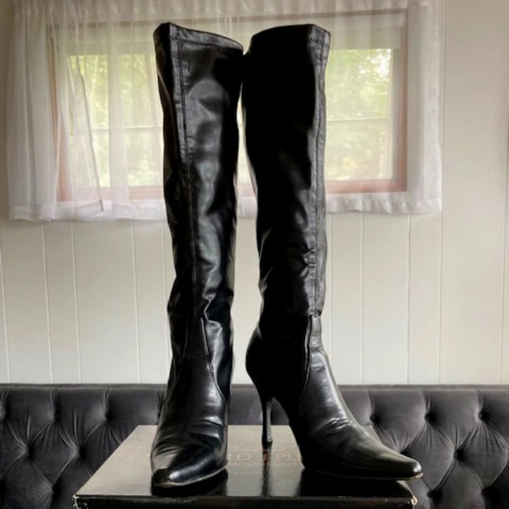 Donald J. Pliner Couture Stretch Leather Tall Black Boots Size 5M